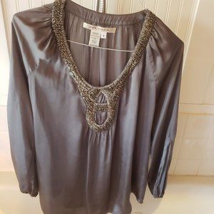 Max Studio size small Gunmetal Gray Beaded Blouse